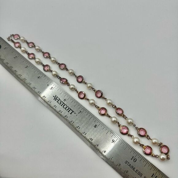 Pink and faux pearl long beaded necklace - Picture 7 of 7